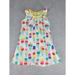 Girls Ice Cream Cone Print Dress Size 3-4 Years Yellow Trim Sleeveless Summer